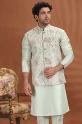 Light Sea Green Silk Sequin Embroidered Kurta Pajama with Jacket